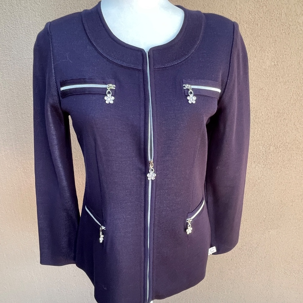 Exclusively Misook Navy Full Zip Rhinestone Embel… - image 7